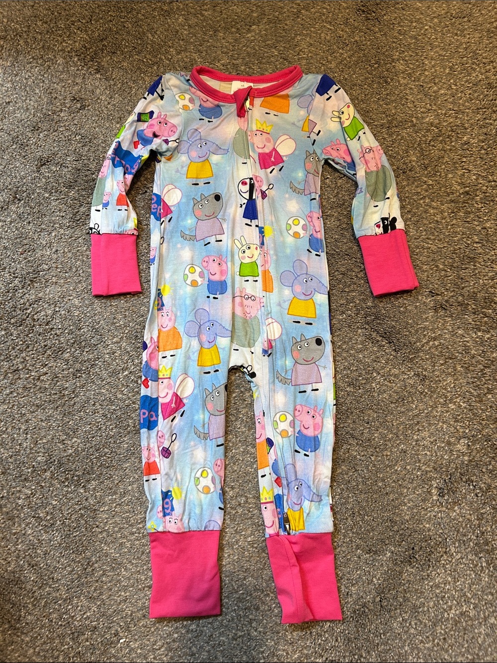 Bamboo Peppa Pig Light Blue Character One-Piece with Pink Trim